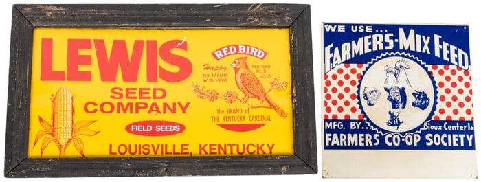 Two Agricultural Signs. Lewis Seed Company & Farmers-Mix Fe...