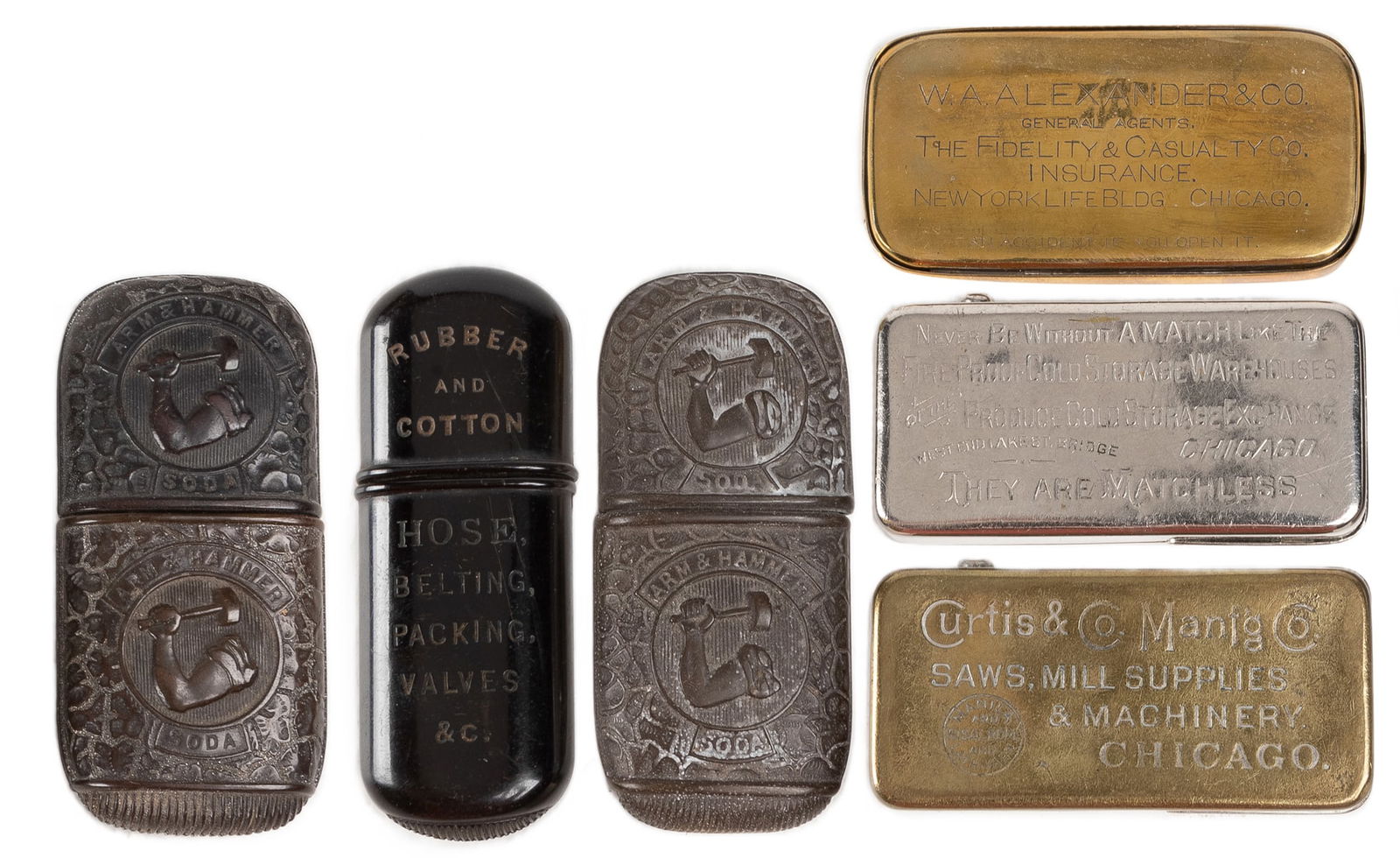 Lot of 6 Advertising Match Safes. Circa early 20th century.... (1 of 1)