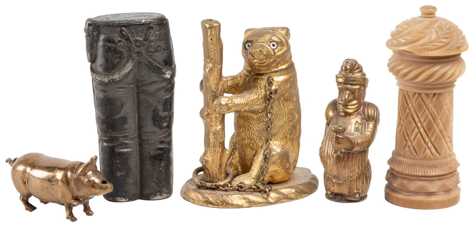 Lot of 5 Figural Match Safes. 19th/20th century. Includes: ... (1 of 1)