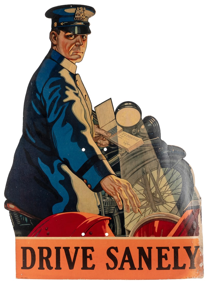 Drive Sanely Automobile Safety Standee. Circa 1930. Color o... (1 of 3)