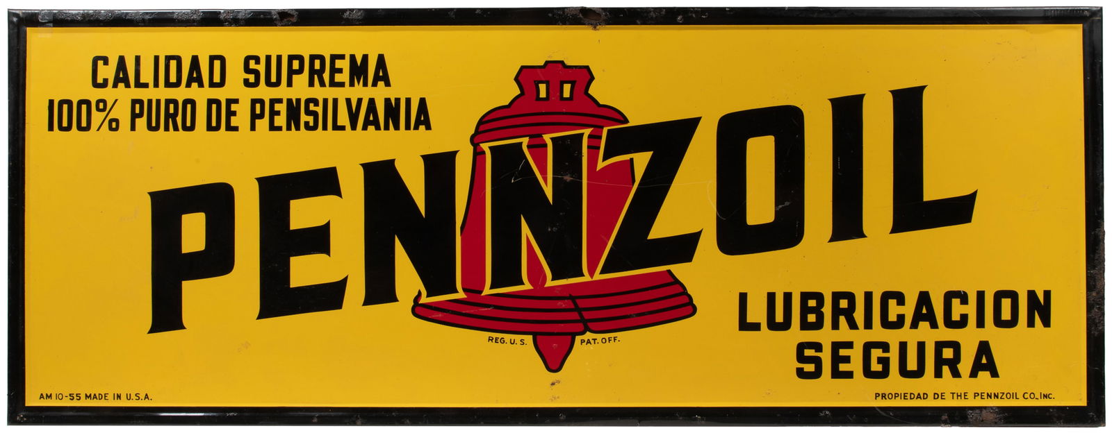 Large Pennzoil Sign. 1955. Large wood-backed single sided t... (1 of 2)