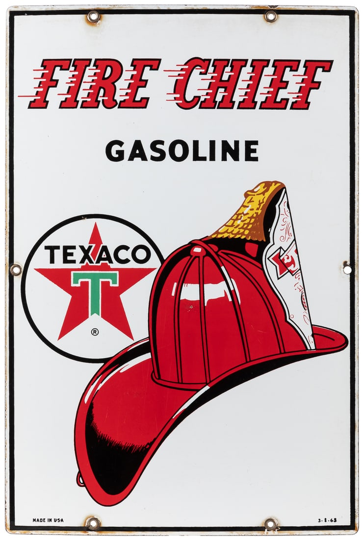 Texaco Fire Chief Gasoline Porcelain Pump Plate. 1963. Sing... (1 of 2)