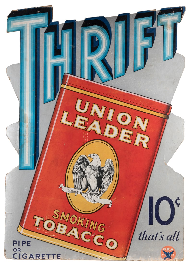 Thrift Union Leader Smoking Tobacco Sign. Large die cut car... (1 of 2)
