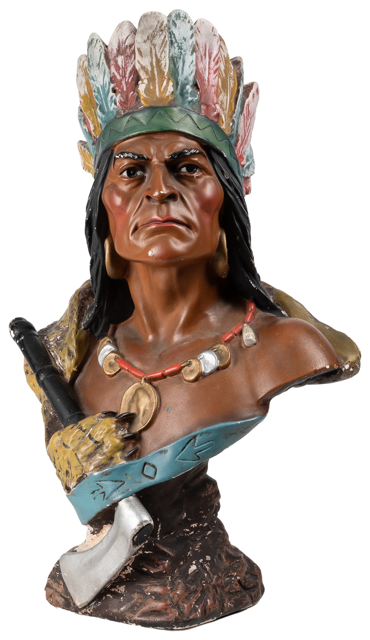 Chalkware Cigar Store Indian Bust. Circa early 20th century... (1 of 2)