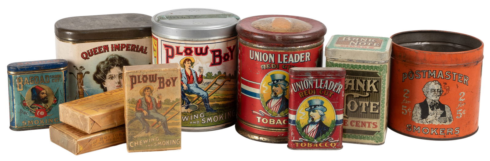 [TOBACCO]. Group of 7 Vintage Lithographed Tins, and 3 Pack... (1 of 1)