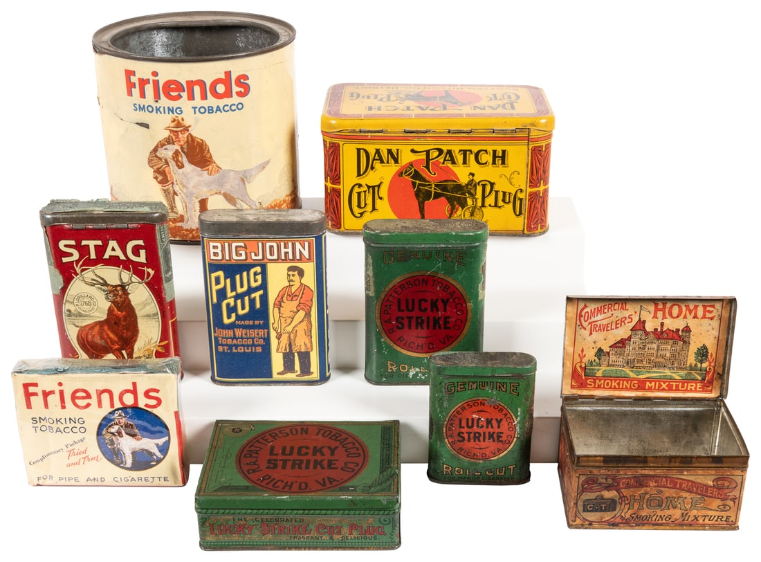[TOBACCO]. Group of 8 Vintage Lithographed Tins, and 1 Pack... (1 of 1)