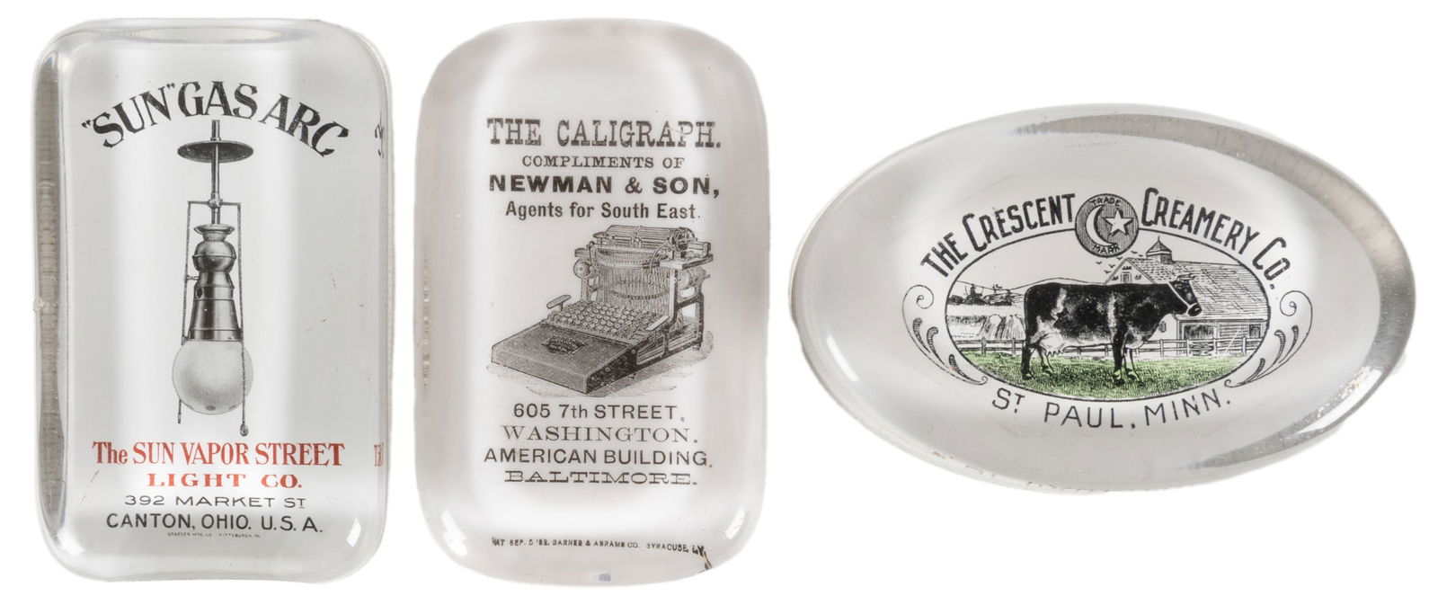 [PAPERWEIGHTS]. Group of 3 Rare Advertising Paperweights. [... (1 of 1)