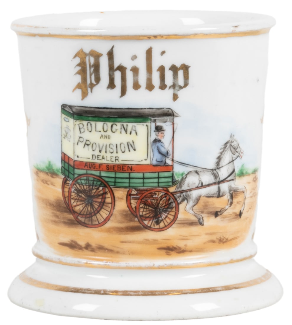 Bologna & Provision Dealer Horse-Drawn Wagon Shaving Mug. G... (1 of 2)