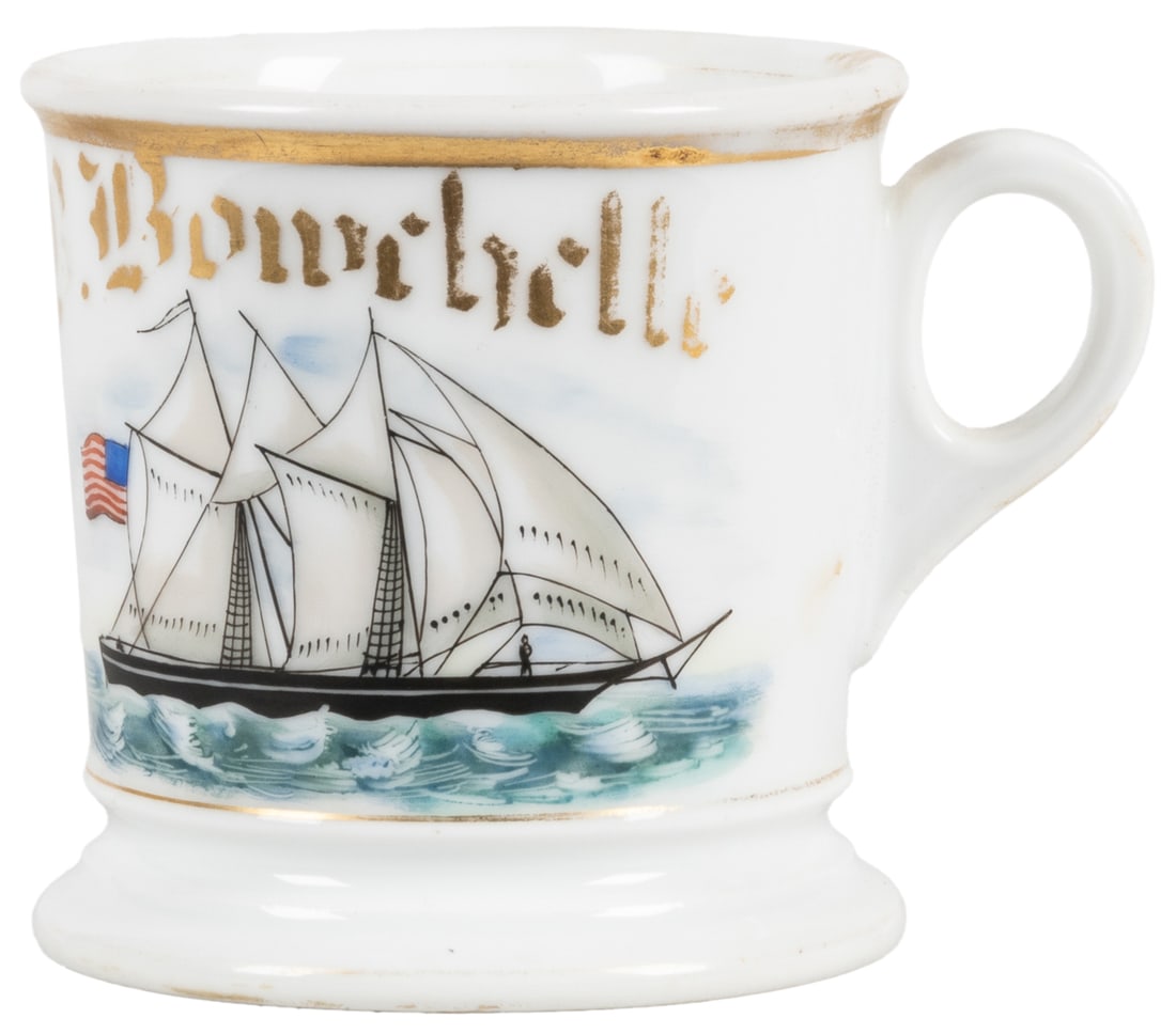 Ship / Sailor Shaving Mug. Gilt painted porcelain, lettered... (1 of 2)