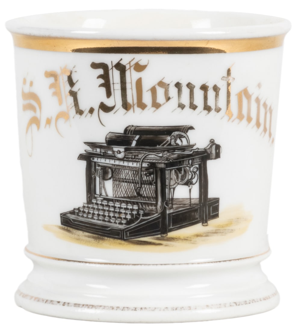 Typewriter Shaving Mug. Gilt painted porcelain, lettered S.... (1 of 2)