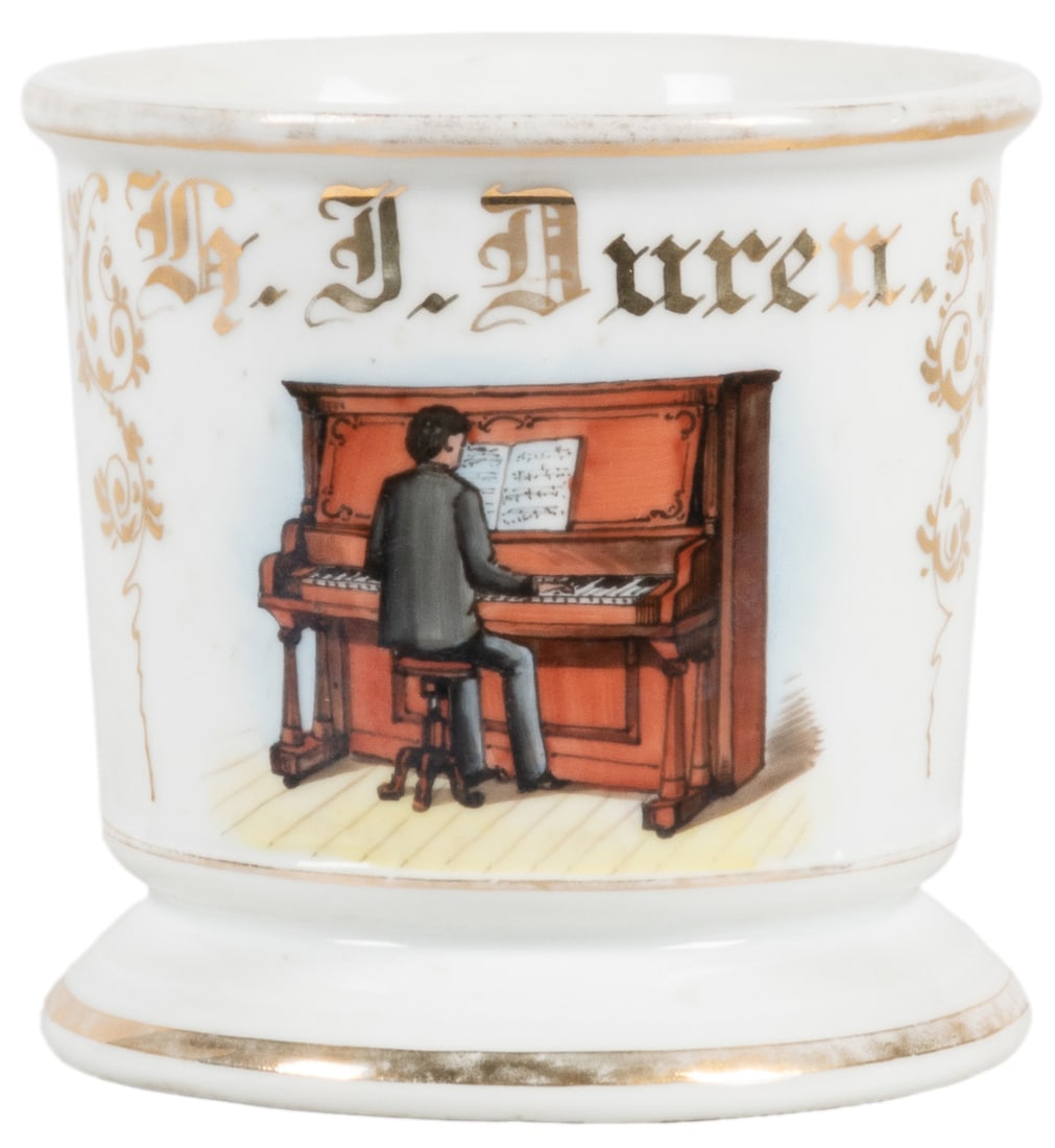 Pianist / Piano Shaving Mug. Gilt painted porcelain, letter... (1 of 2)