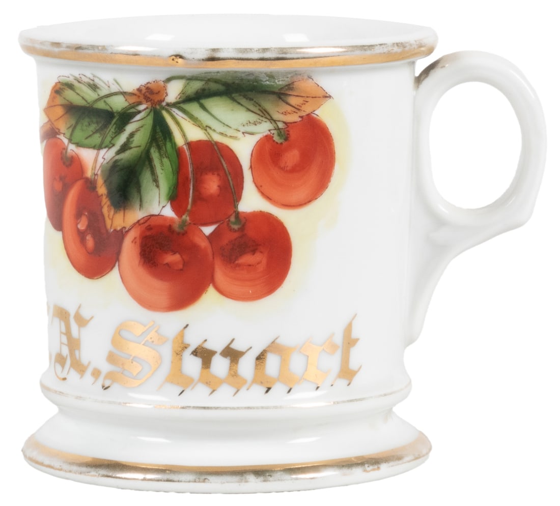 Cherries Shaving Mug. Gilt painted porcelain, lettered L.N.... (1 of 2)
