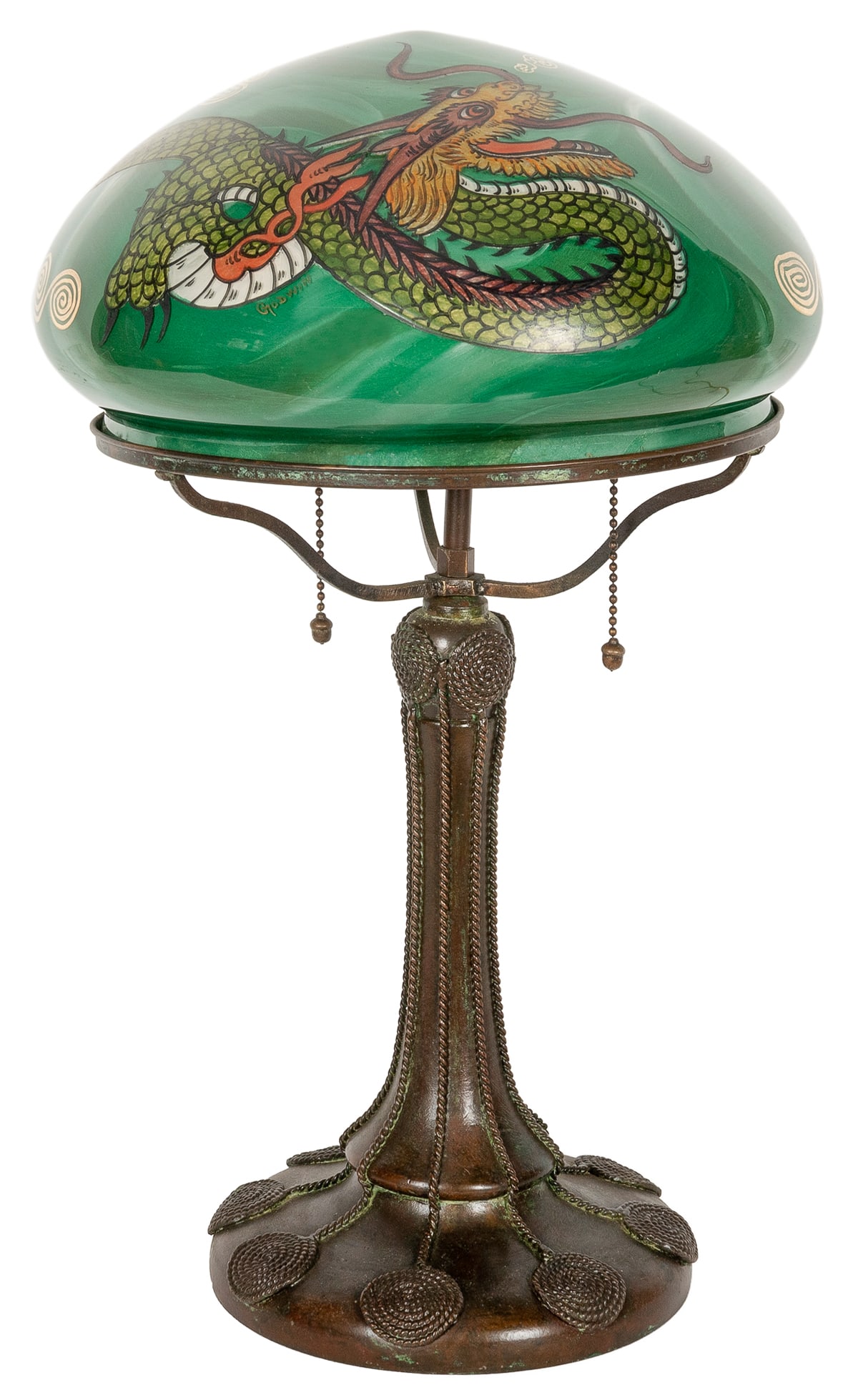 Handel Table Lamp with Reverse-Painted Dragon Shade. Base m... (1 of 5)