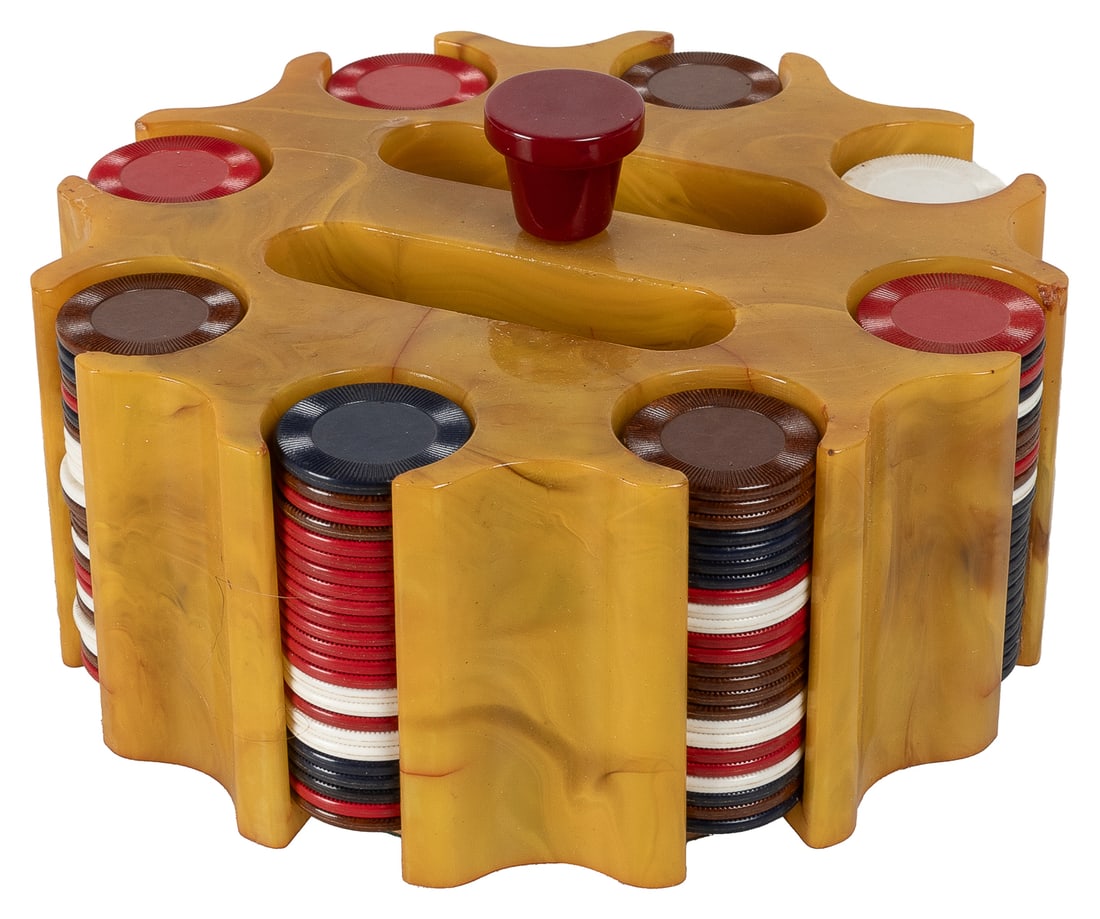 Bakelite Gaming Chip Caddy. Swirled butterscotch Bakelite c... (1 of 1)