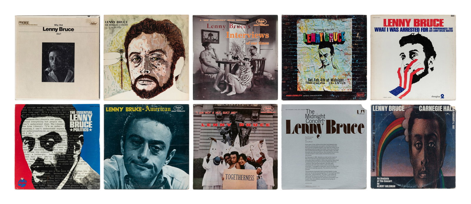 Bruce, Lenny. Group of 10 Comedy Albums, including: I Am No...: Bruce, Lenny. Group of 10 Comedy Albums, including: I Am Not A Nut, Elect Me! (1960, Some light surface wear to label. Very light margin wear to the sleeve. Fantasy 7007.) And: What I Was Arrested For