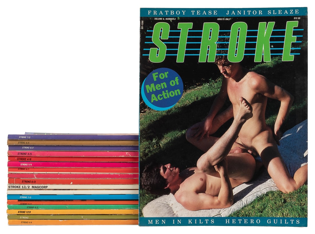 [MAGAZINES]. Group of 18 Issues of “Stroke.” [Magcorp, ca. ...: [MAGAZINES]. Group of 18 Issues of “Stroke.” [Magcorp, ca. 1980s-1990s]. 4tos. Illustrated in color or black and white. Minor rubbing, else fine.