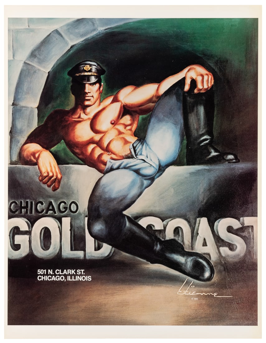 ETIENNE (Dom Orejudos, 1933 – 1991). Chicago Gold Coast. [C...: ETIENNE (Dom Orejudos, 1933 – 1991). Chicago Gold Coast. [Chicago: Gold Coast, ca. 1983]. Full color glossy poster on thick stock for Chicago’s legendary gay leather bar. 22 x 17”. M