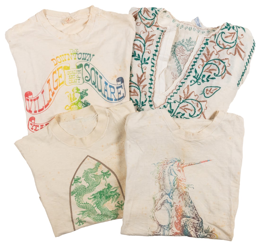 [GRATEFUL DEAD]. Group of Four T-Shirts. 1970s-80s. Group o...: [GRATEFUL DEAD]. Group of Four T-Shirts. 1970s-80s. Group of four cotton shirts, one is an original Grateful Dead “parking lot” shirt. Including: The Magic Dragon. No tag. [small]. With a 