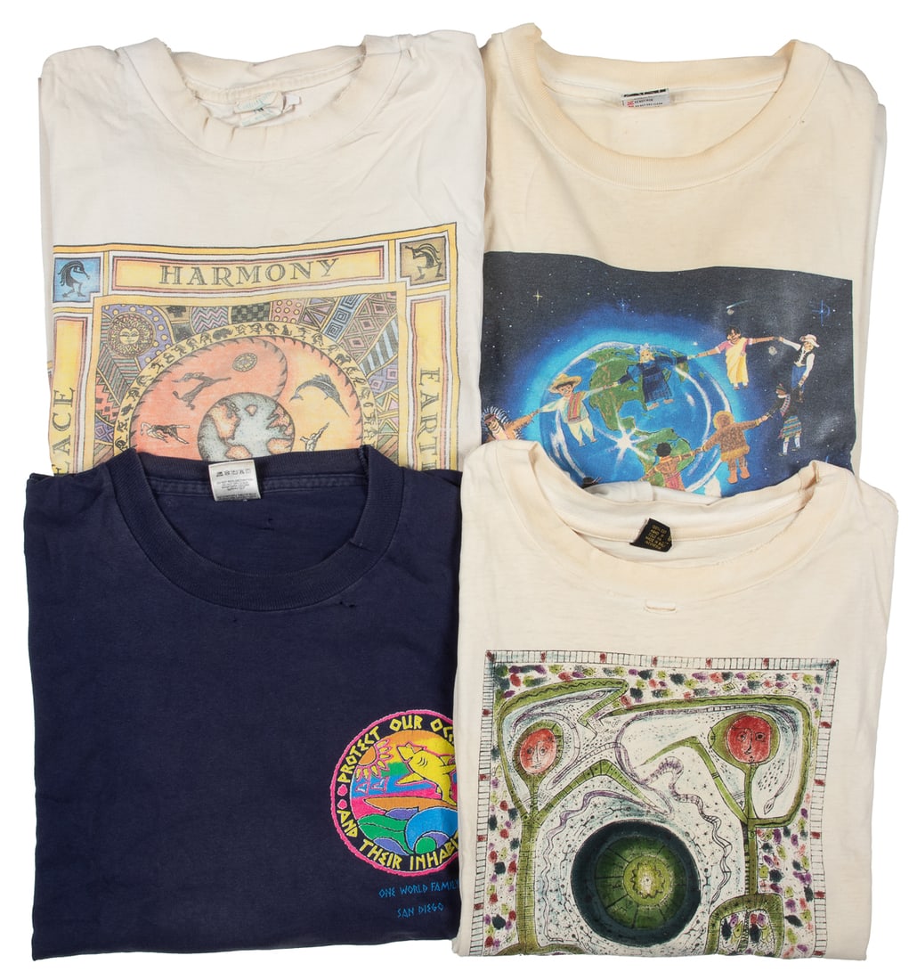 [VINTAGE T-SHIRTS]. Four Environmentalist T-Shirts. 1990s. ...: [VINTAGE T-SHIRTS]. Four Environmentalist T-Shirts. 1990s. Group of four true vintage XL 100% cotton t-shirts with environmentalist themes. Including – Peace Harmony Earth Nature. Human Tees, 19
