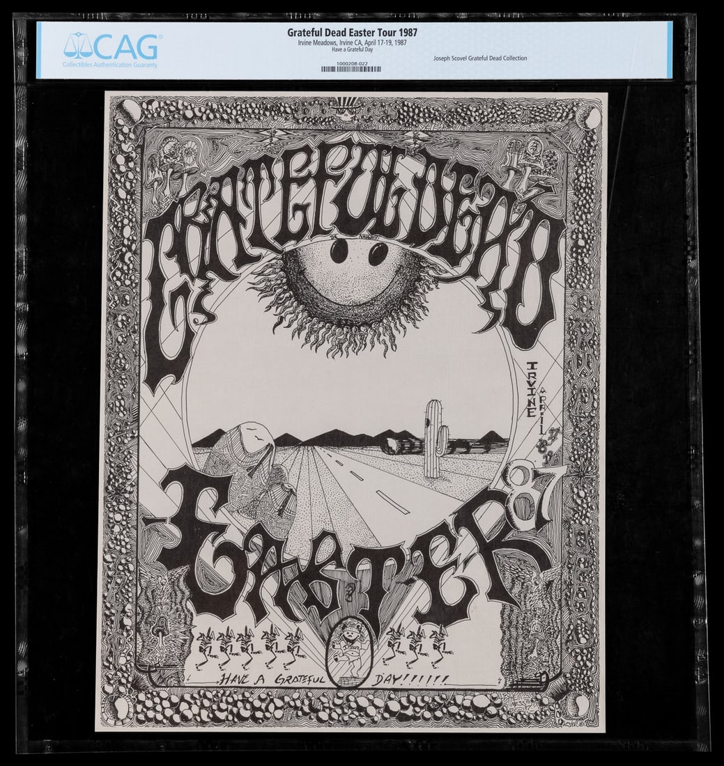 [GRATEFUL DEAD]. Grateful Dead Easter / “Dead Lot” Fan Art ...: [GRATEFUL DEAD]. Grateful Dead Easter / “Dead Lot” Fan Art Poster. 1987. Irvine, April 17, 18, 19th. By Lester “Les the Mess” Cohn. 1987. Print on wove paper. 14 x 11”. F