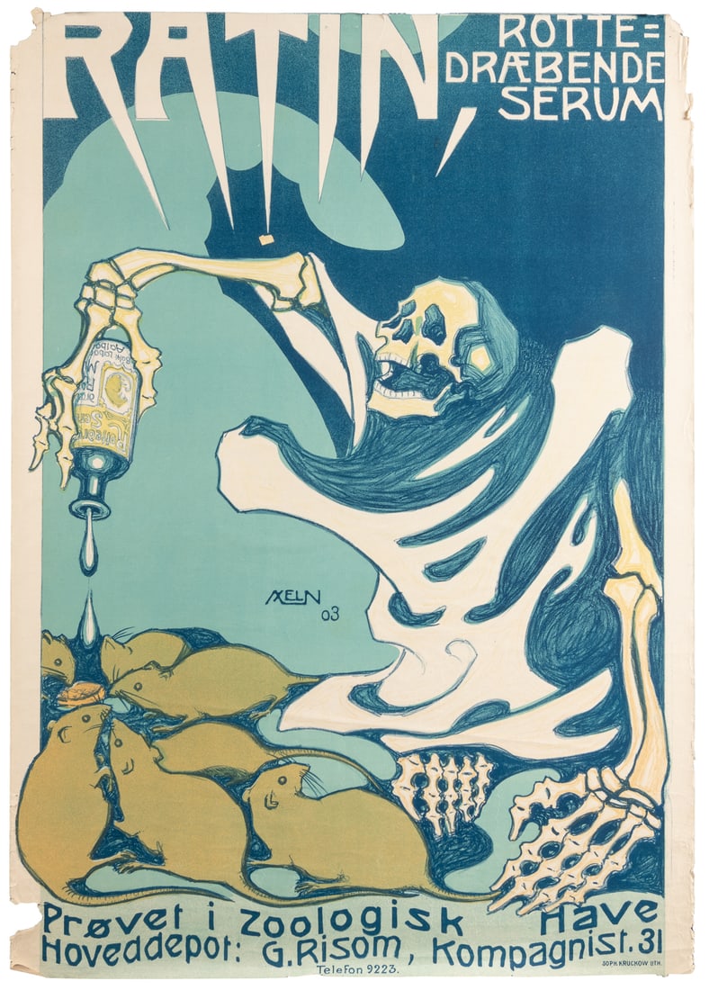 ARTIST UNKNOWN. Danish Rat Poison Poster. 1903. Lithograph ... (1 of 1)
