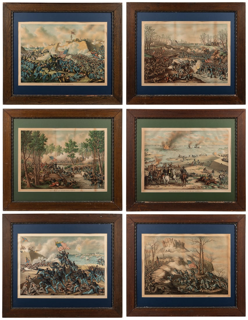 [CIVIL WAR]. Set of Six Kurz & Allison Civil War Battle Pri...: [CIVIL WAR]. Set of Six Kurz & Allison Civil War Battle Prints. Chicago: Kurz & Allison-Art Publishers, 1890. Chromolithographs. Six prints including: “Storming Fort Wagner.” A rare and si
