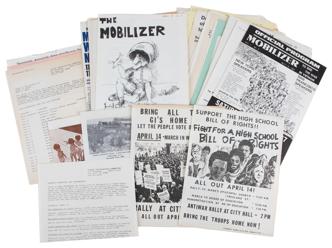 [VIETNAM WAR]. National Mobilization Committee to End the W...: [VIETNAM WAR]. National Mobilization Committee to End the War in Vietnam Ephemera. New York: Spring Mobilization Committee, 1966-1971. Approximately 60 pieces of paper ephemera from the National Mobil