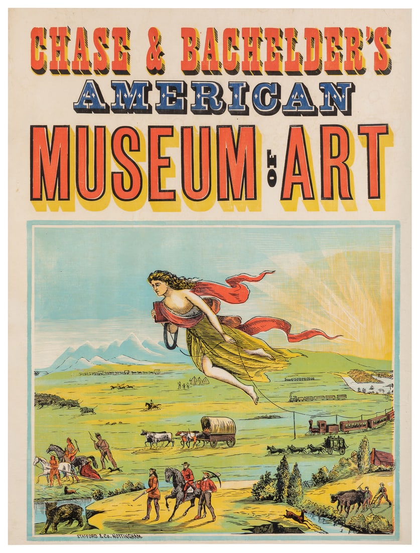 Chase & Bachelder’s American Museum of Art. Nottingham: Sta...: Chase & Bachelder’s American Museum of Art. Nottingham: Stafford & Co., ca. 1880s. Color block-print poster, announcing the opening of this new museum in England specializing in American art. 36