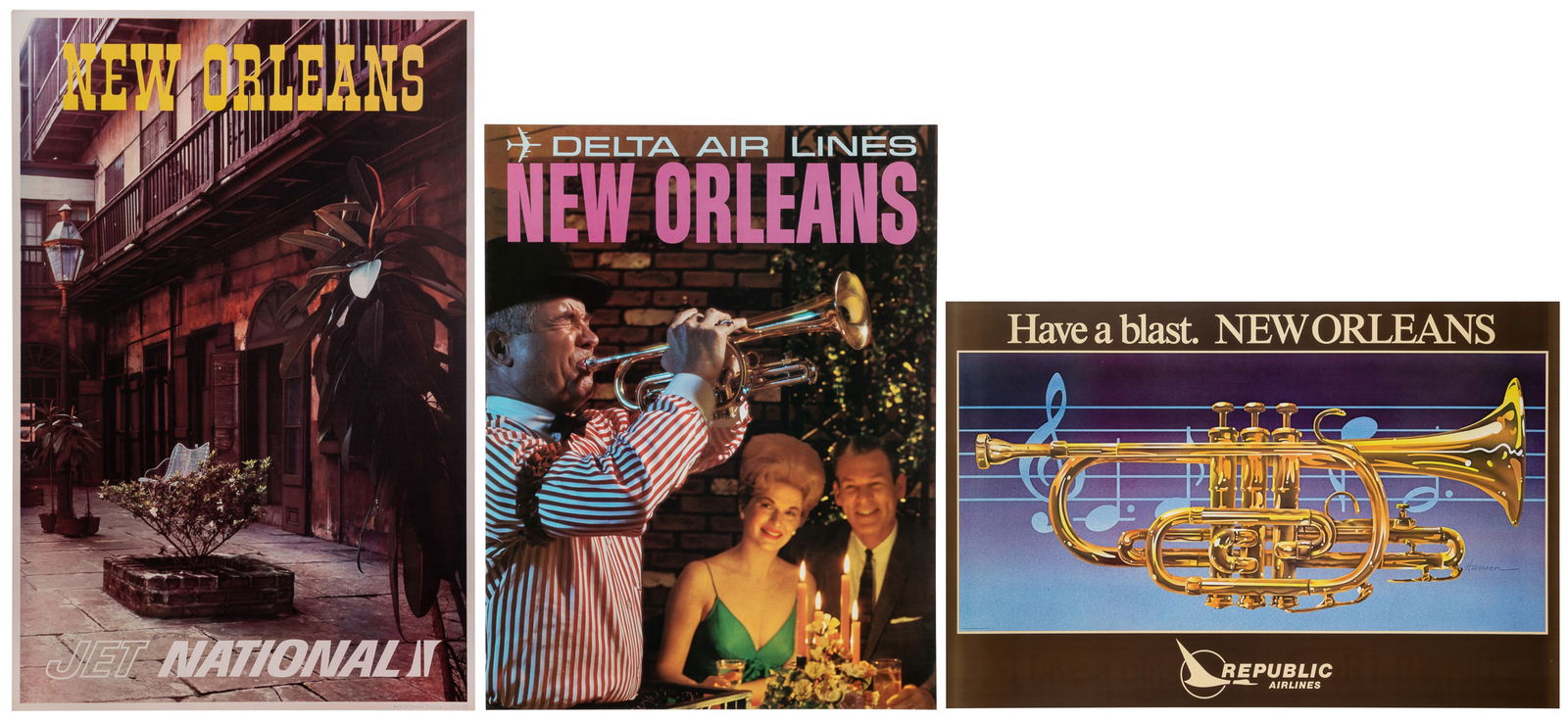 [NEW ORLEANS]. Three vintage airline posters. Circa 1970s-8... (1 of 4)