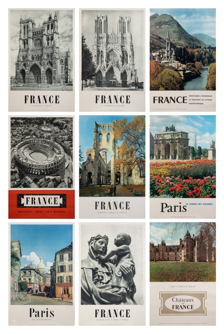 [FRENCH TRAVEL]. Group of 9 tourism posters. Circa 1950s. N... (1 of 10)