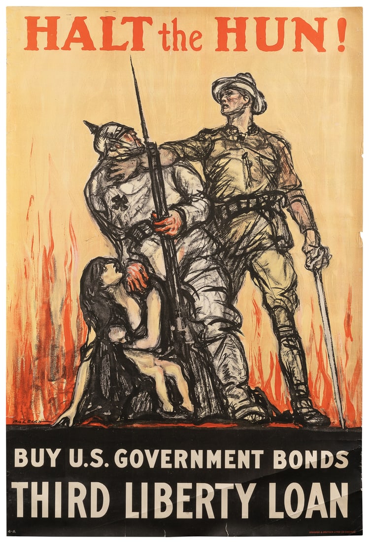 [WORLD WAR I]. Group of 3 propaganda posters. Circa 1917-18... (1 of 3)
