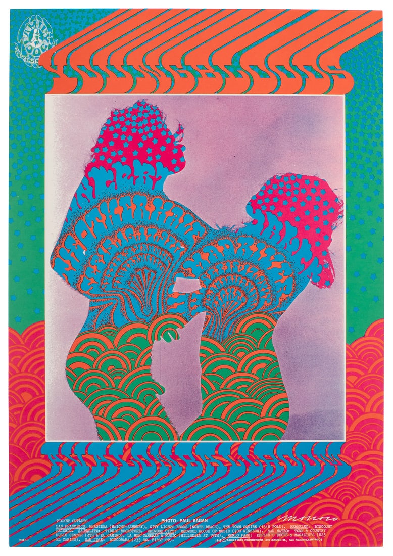 MOSCOSO, Victor (b. 1936). “Mist Dance” / Avalon Ballroom /...: MOSCOSO, Victor (b. 1936). “Mist Dance” / Avalon Ballroom / Youngbloods. 1967. San Francisco: Family Dog Productions. FD-81. Color lithograph concert poster for the Youngbloods, with photo