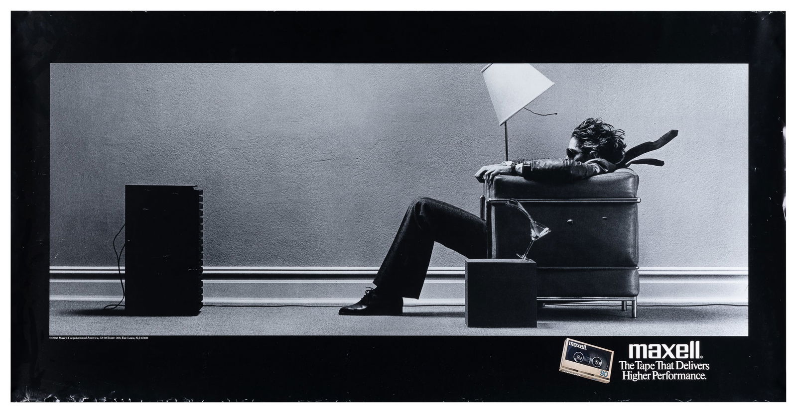 Maxell / The Tape that Delivers Higher Performance. 1988. T...: Maxell / The Tape that Delivers Higher Performance. 1988. The famous “Blown Away Guy” advertisement. 19 ¾ x 39 ¼”. Unbacked. Slight creases and short tears along bottom edg