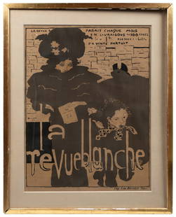 BONNARD, Pierre (1867 – 1947). La Revue Blanche. 1894. Pari...: BONNARD, Pierre (1867 – 1947). La Revue Blanche. 1894. Paris: Edward Ancourt. Lithograph poster for the Paris avante-garde journal. Framed and matted, sight 30 ½ x 23 ¼”. Small p