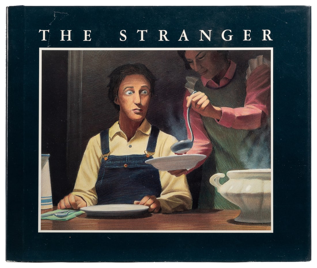 VAN ALLSBURG, Chris (b. 1949). The Stranger. Boston: Hought...: VAN ALLSBURG, Chris (b. 1949). The Stranger. Boston: Houghton Mifflin Company, 1986. Oblong 4to. Illustrated in color. Publisher’s full blue cloth, front board and spine stamped in gilt, publish