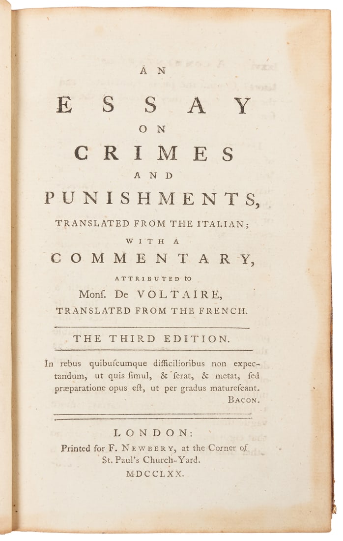 [CRIME]. [BECCARIA, Cesare]. An Essay on Crimes and Punishm... (1 of 3)