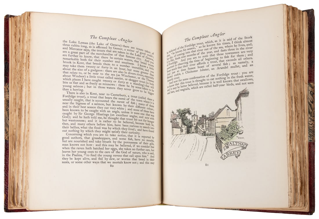 [HAND-COLORED PLATES]. [NEW, Edmund H. (1871-1931), illustr...: [HAND-COLORED PLATES]. [NEW, Edmund H. (1871-1931), illustrator]. WALTON, Izaak (1593-1683) and COTTON, Charles (1630-1687). The Compleat Angler. Edited and with an Introduction by Richard Le Gallienn