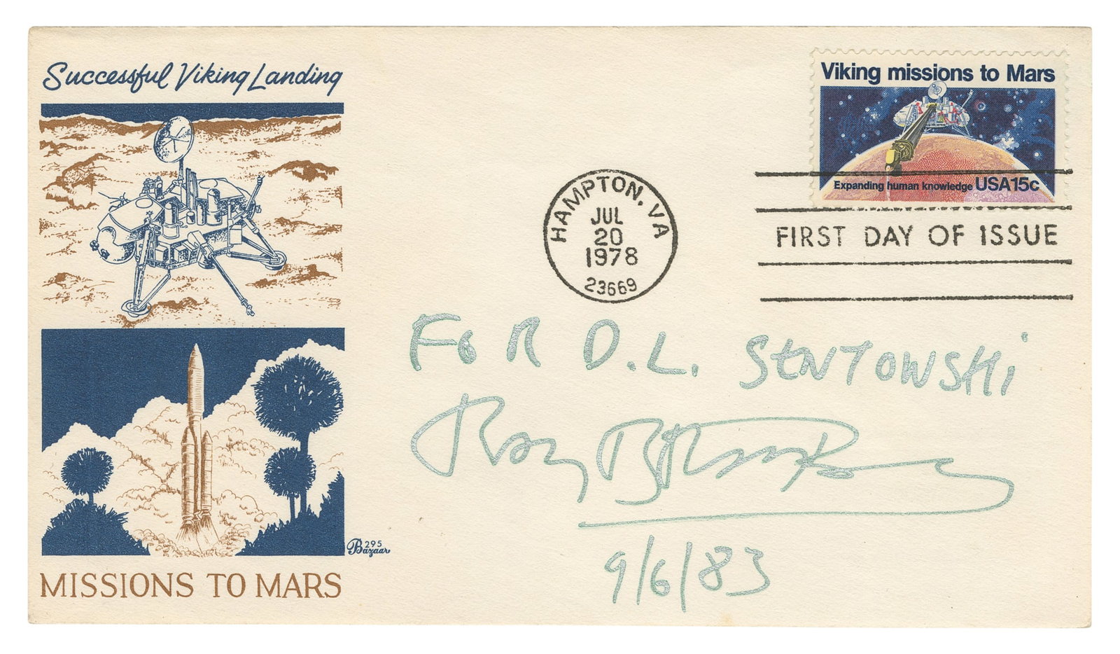 BRADBURY, Ray (1920-2012). First Day Cover Signed for the “... (1 of 1)