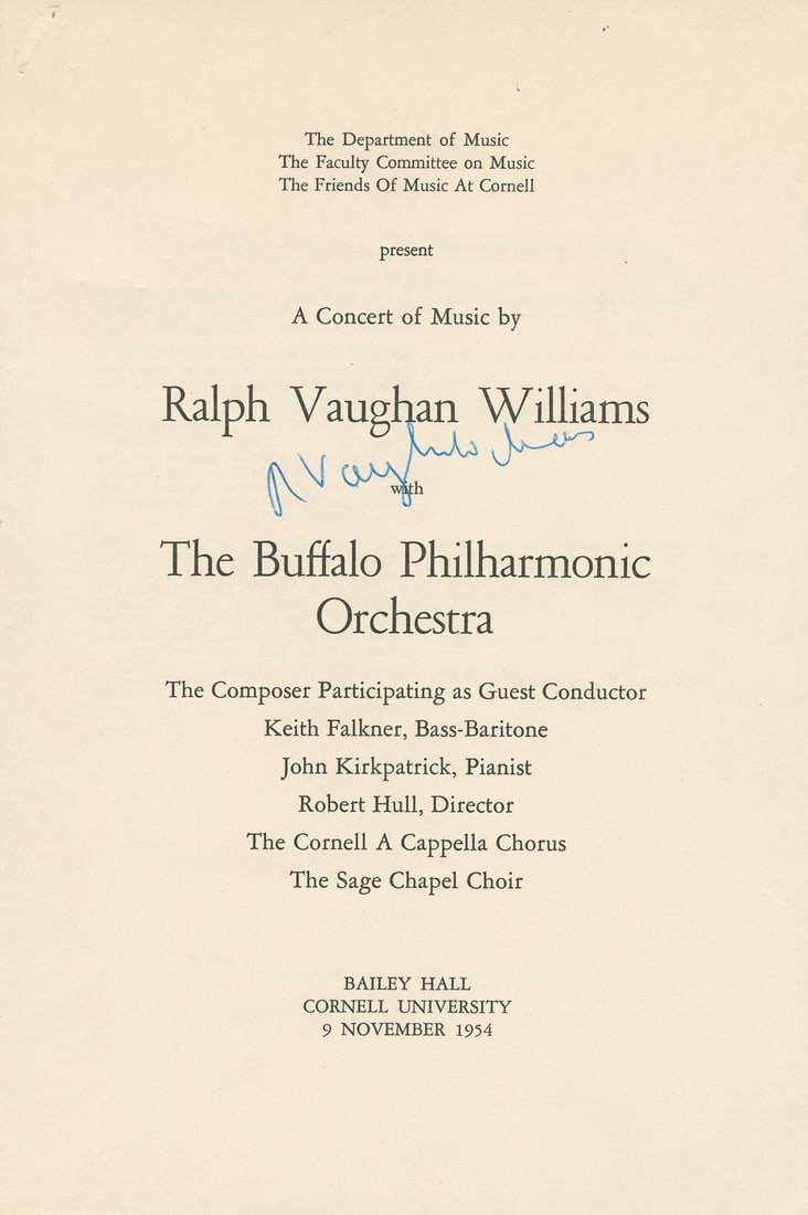 WILLIAMS, Ralph Vaughan (1872-1958). Signed Program. 9 Nove... (1 of 2)