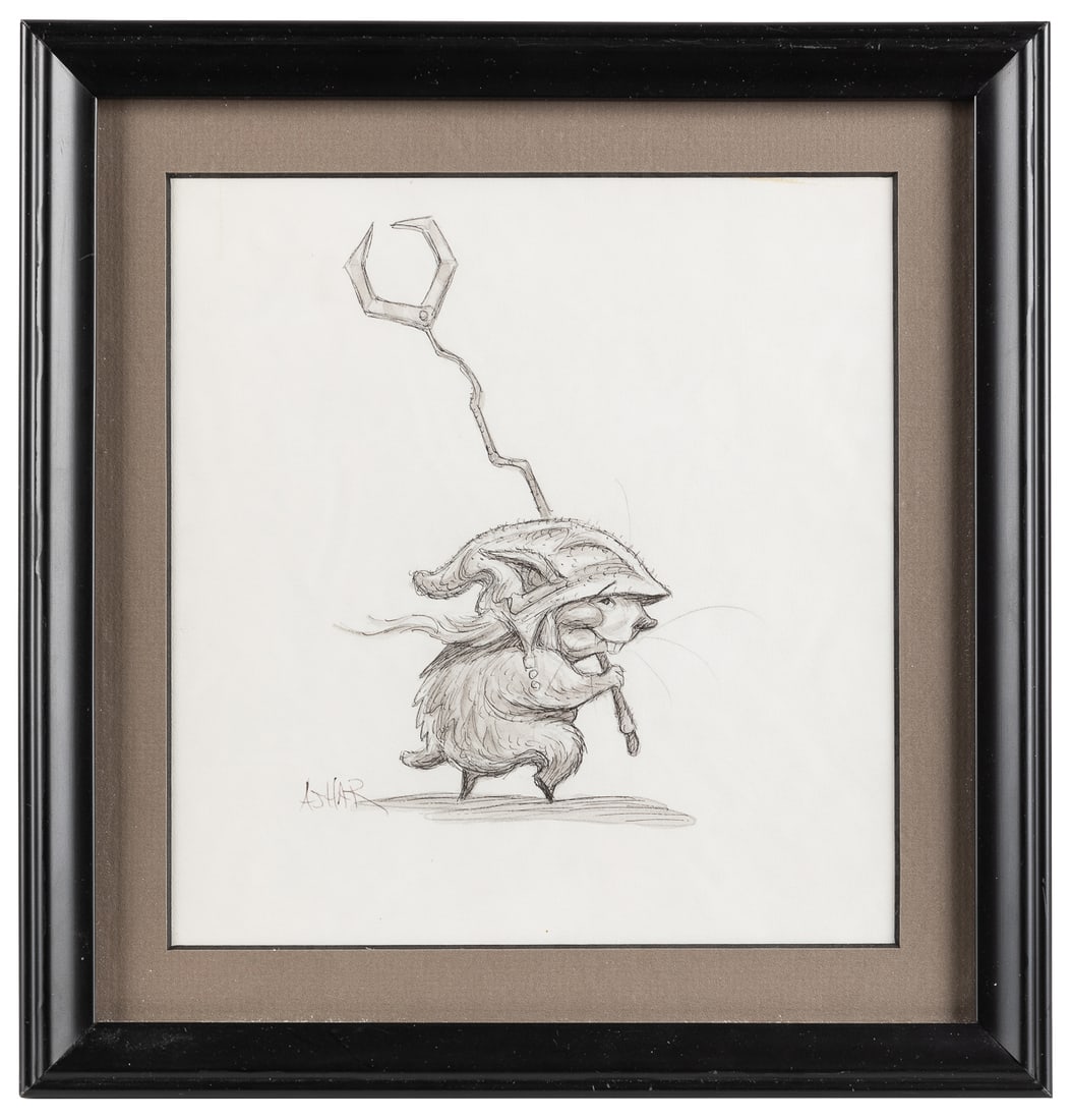 AJHAR, Brian. Illustration for Lower Corner Marginalia of T...: AJHAR, Brian. Illustration for Lower Corner Marginalia of Title-Page of The Giggler Treatment by Roddy Doyle. [Ca. 2000]. Ink and watercolor on paper. Signed at lower left corner. Sight approximately 