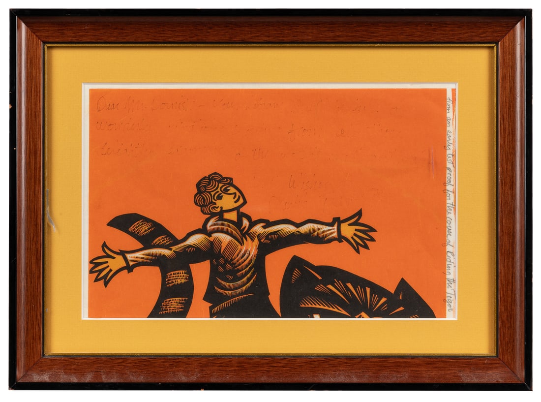 FRAMPTON, David. An Early Test Proof for the Cover of Ridin...: FRAMPTON, David. An Early Test Proof for the Cover of Riding the Tiger by Eve Bunting. [Ca. 2001]. Portion of the upper half of the proof image for the cover of Riding the Tiger, with an inscription a