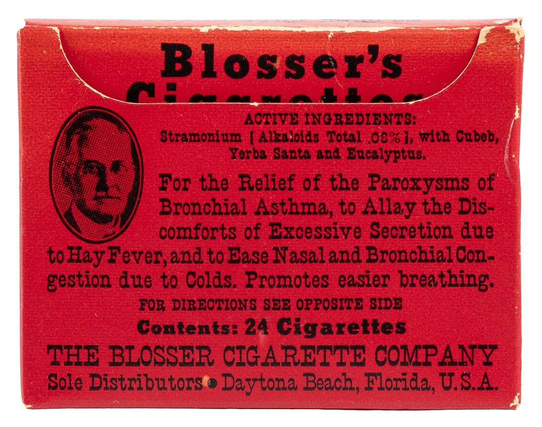 [QUACK MEDICINE]. Blosser’s Cigarettes. [Atlanta, ca. 1900s...: [QUACK MEDICINE]. Blosser’s Cigarettes. [Atlanta, ca. 1900s]. Quack medical treatment consisting of 24 cigarettes in original package “For the Relief of the Paroxysms of Bronchial Asthma, 