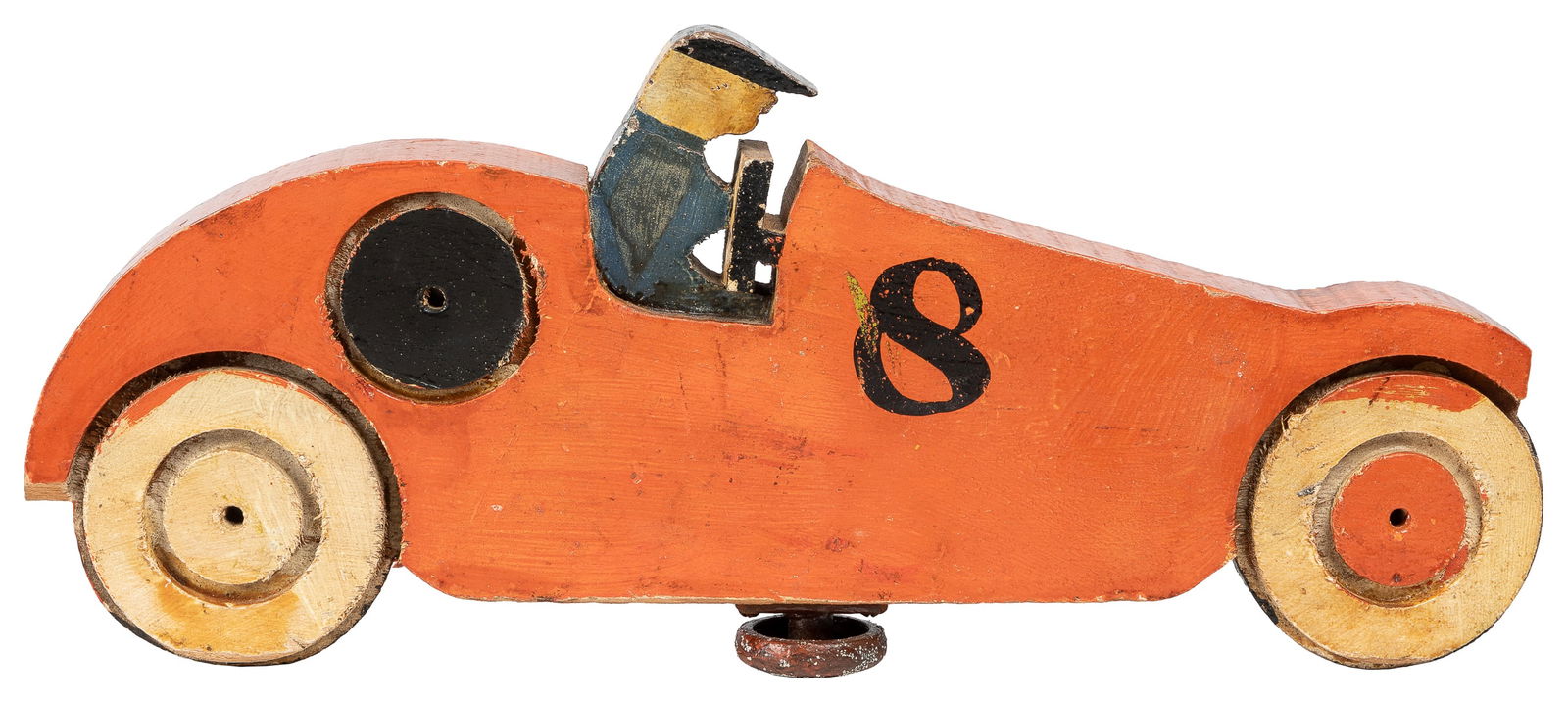 Wooden #8 Racecar Figure. Circa early 20th century. Painted... (1 of 2)