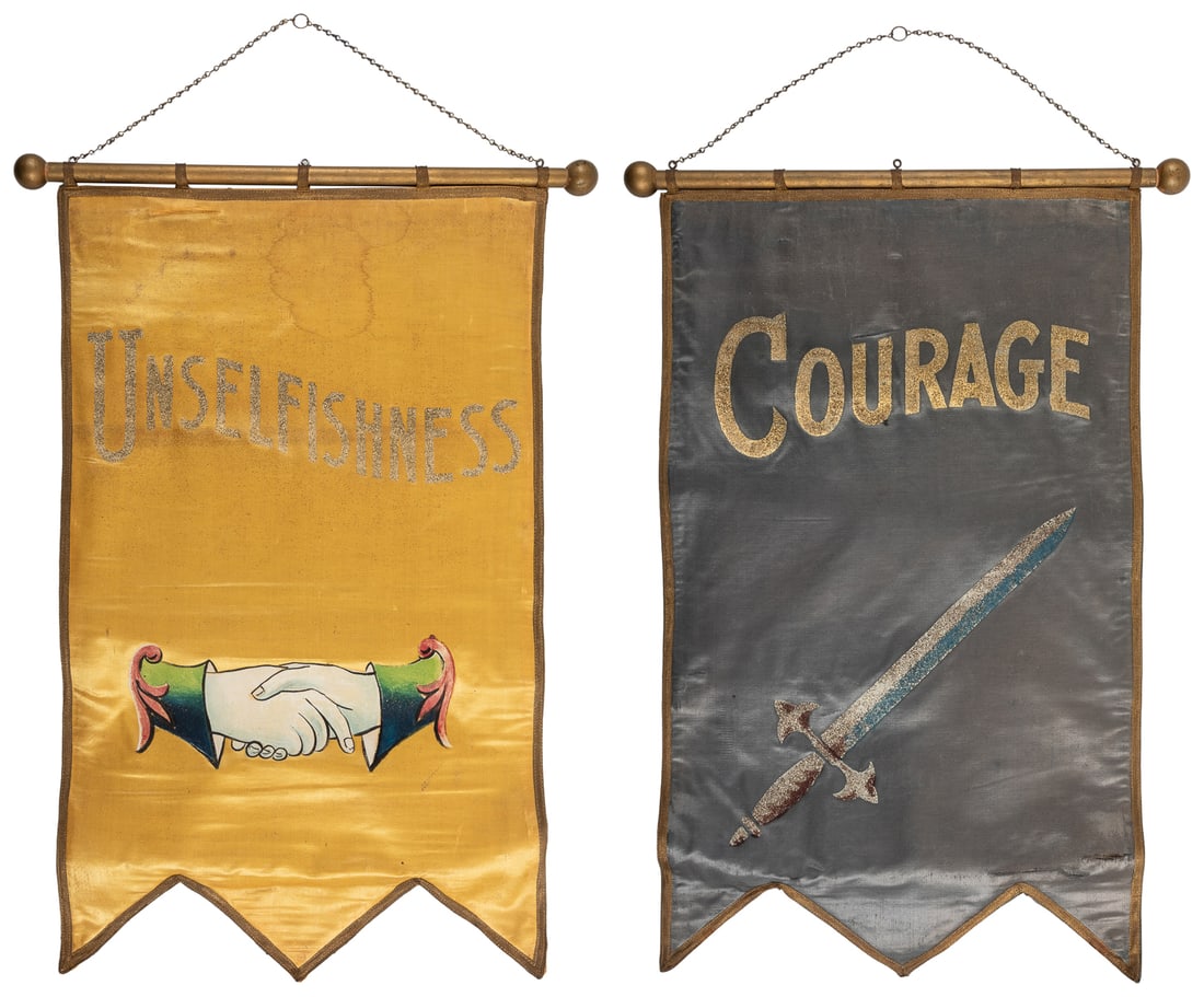 Pair of Masonic Hanging Banners. Circa early 20th century. ... (1 of 3)