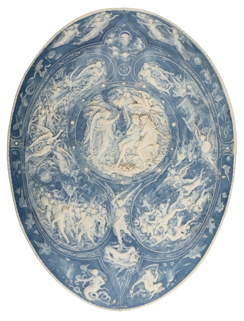 (After) MOREL-LADEUIL, Leonard (French, 1820–1888). Milton ...: (After) MOREL-LADEUIL, Leonard (French, 1820–1888). Milton Shield. Blue and white composite copy of the Milton Shield, based on the original silver and damascened iron shield by Morel-Ladeuil fo
