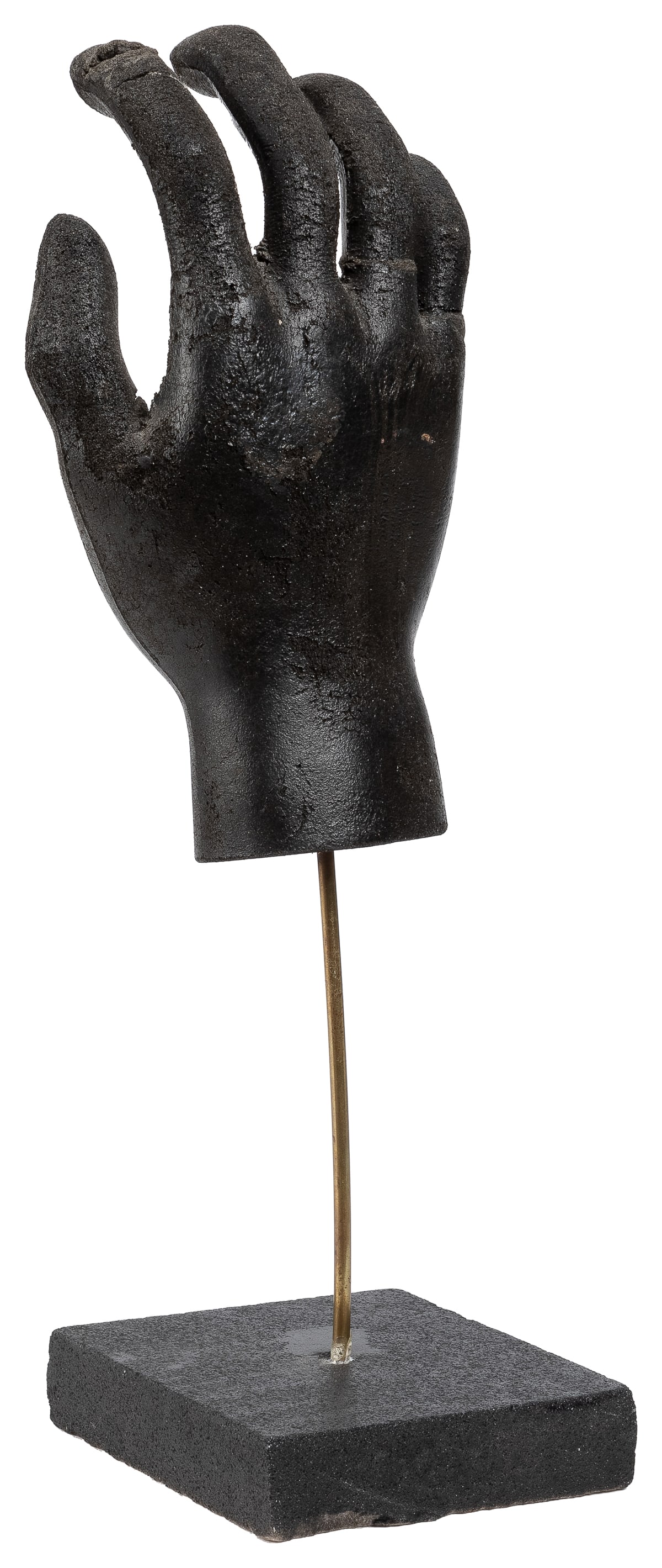 Black Hand Form Model. Circa 1960s. Wooden and foam right h...: Black Hand Form Model. Circa 1960s. Wooden and foam right hand model. Mounted on a sandstone base. Height 13 ½”. Small cracks and slight losses to model, but stable.