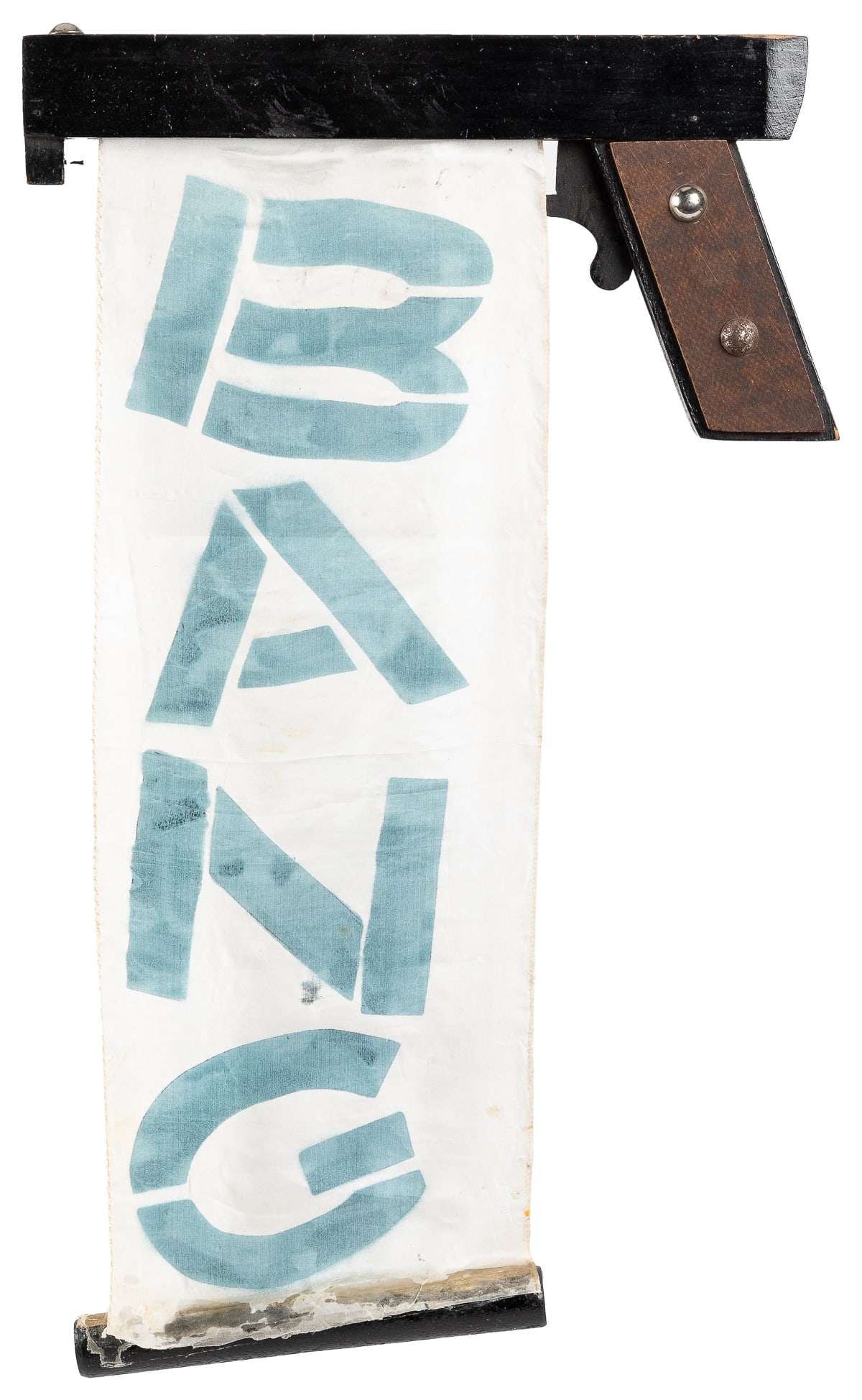 Comedy “Bang” Gun. American, ca. mid-20th century. The perf...: Comedy “Bang” Gun. American, ca. mid-20th century. The performer readies to fire a pistol, but when pulling the trigger, a “BANG” silk unfurls. Height open 15 ½”. Si