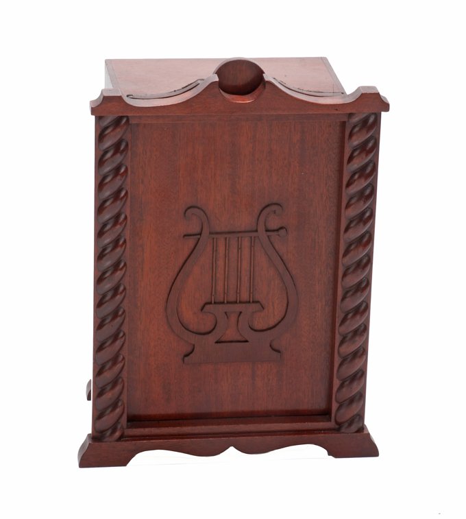 Ornate Black Art Cabinet. American: Black Art Cabinet. American, ca. 1930. A hardwood box is shown empty. A moment later, the interior is filled to overflowing with various items. Similar to the Thayer Wu Ling Pagoda. 10 ½ x 6 ¾ x 15 