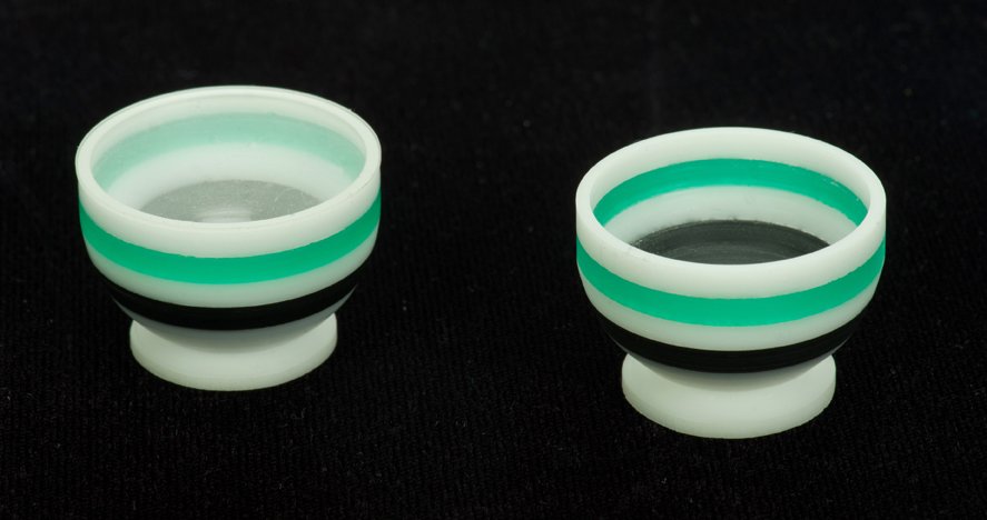 Rice Cups. Eddy Taytelbaum, ca. 1970.: Rice Cups. Holland, Eddy Taytelbaum, ca. 1970. Rice poured in to one cup multiplies, then changes to water. Finley made from plastic. With gimmick disc. Fine.