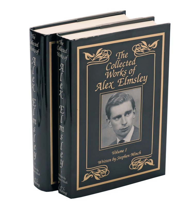Minch. The Collected Works of Alex Elmsley.: Minch, Stephen. The Collected Works of Alex Elmsley Vols. I and II. Tahoma: L&L Publishing, 1991 and 1994. Black cloth with jackets, illustrated. Tall 8vo. Good.